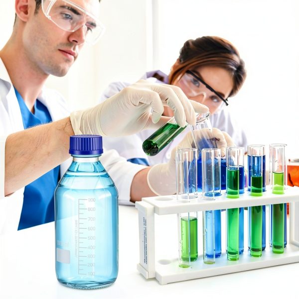 QWORK 1000ml Glass Storage Bottles 2 Pack Leakproof GL45 Blue Caps-6