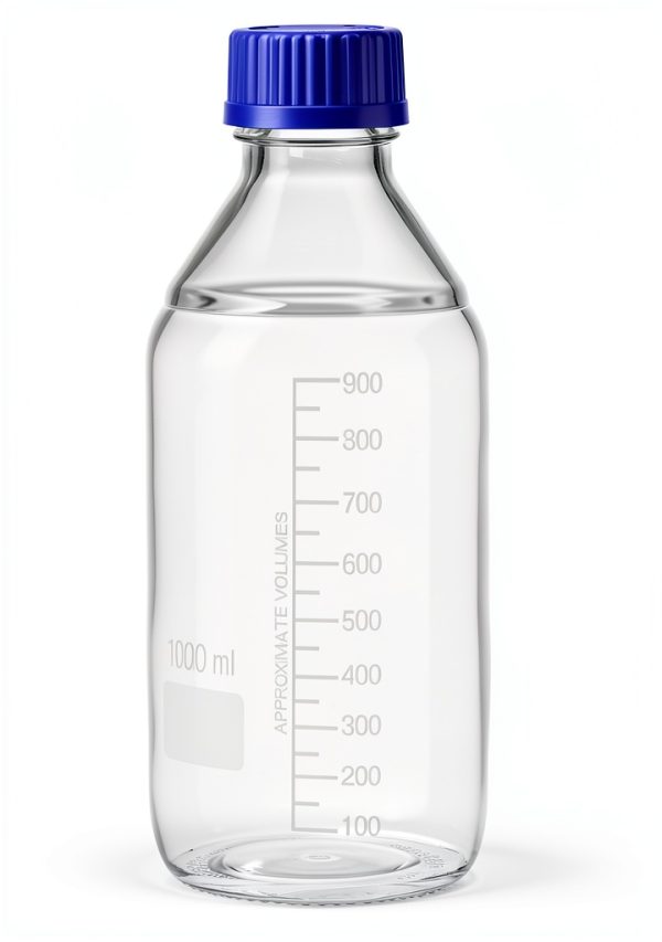 QWORK 1000ml Glass Storage Bottles 2 Pack Leakproof GL45 Blue Caps-2