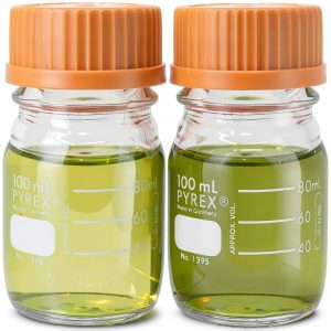 Corning PYREX 100ml Round Media Bottle with GL45 Orange Cap Pack of 2-0
