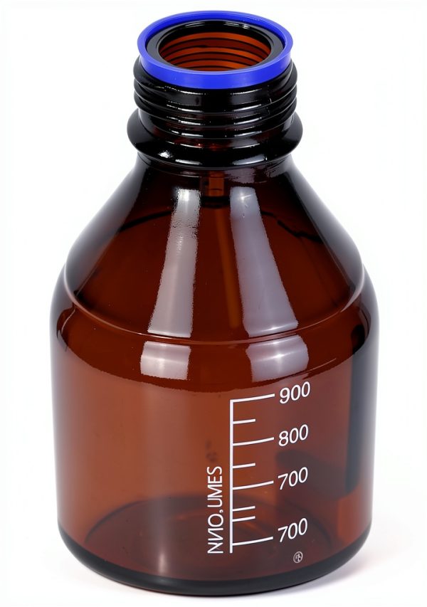 Moonetto 4 Pack Amber Brown Glass 1000 mL Graduated Round Lab Reagent Media/Storage Bottle With GL45 Orange Screw Cap-4