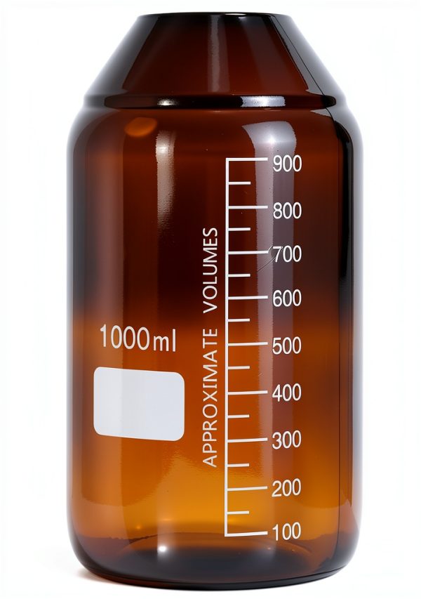 Moonetto 4 Pack Amber Brown Glass 1000 mL Graduated Round Lab Reagent Media/Storage Bottle With GL45 Orange Screw Cap-1