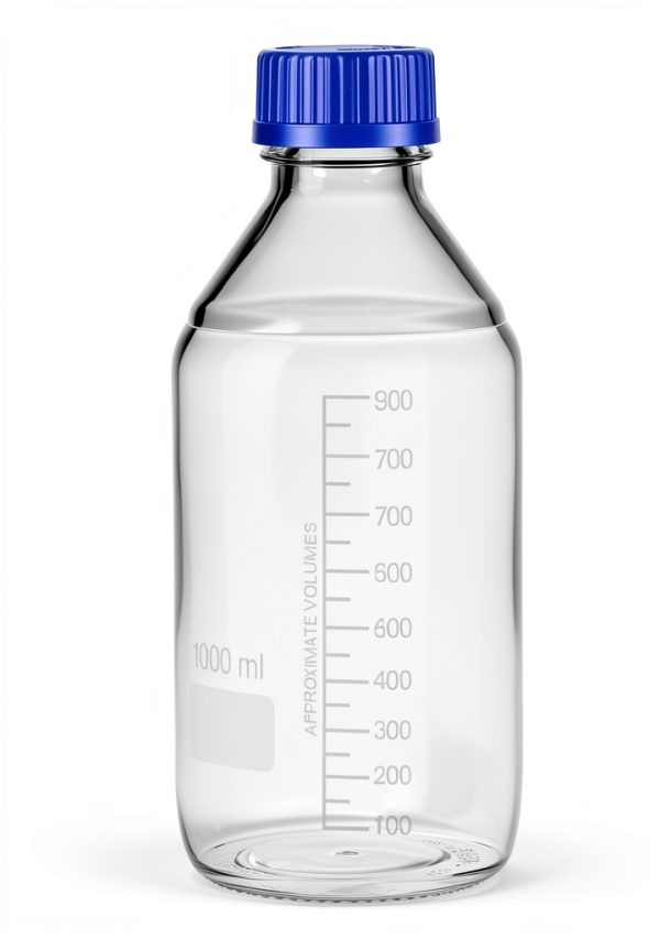QWORK 1000ml Glass Storage Bottles 2 Pack Leakproof GL45 Blue Caps-5