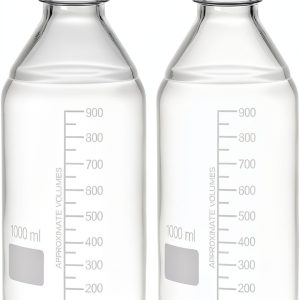 QWORK 1000ml Glass Storage Bottles 2 Pack Leakproof GL45 Blue Caps-0