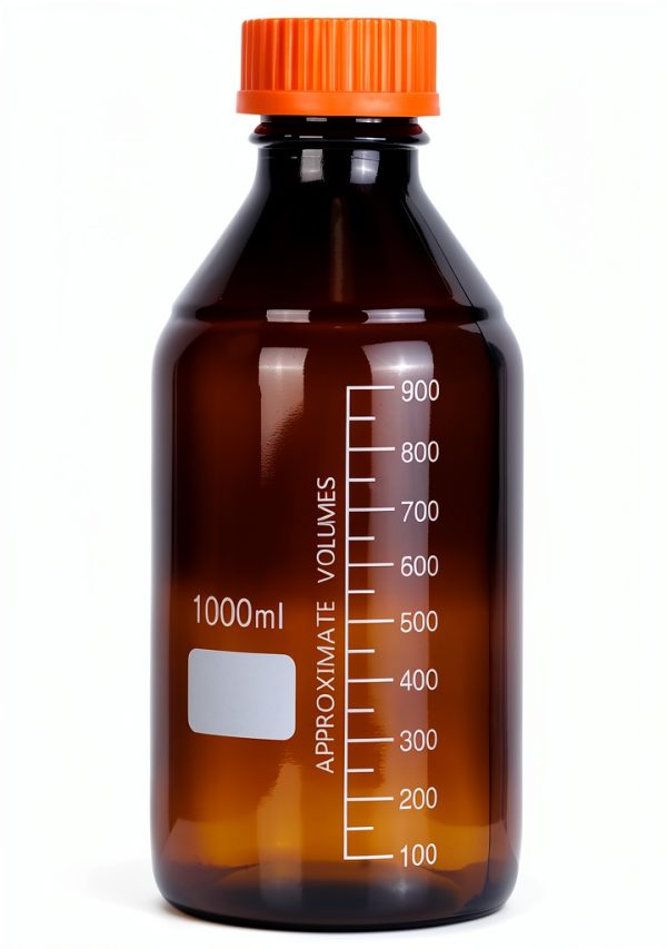 Moonetto 4 Pack Amber Brown Glass 1000 mL Graduated Round Lab Reagent Media/Storage Bottle With GL45 Orange Screw Cap-0