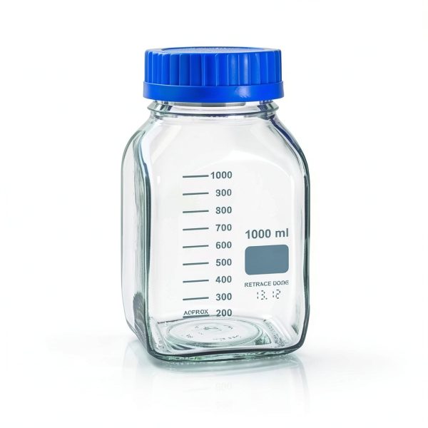 United Scientific Wide Mouth Media Storage Bottle with GL80 Screw Cap - Borosilicate Glass Bottles with Caps - Premium Scientific Glassware for Labs, Classroom, or Home Use, 1000mL (1L), PK/10-0