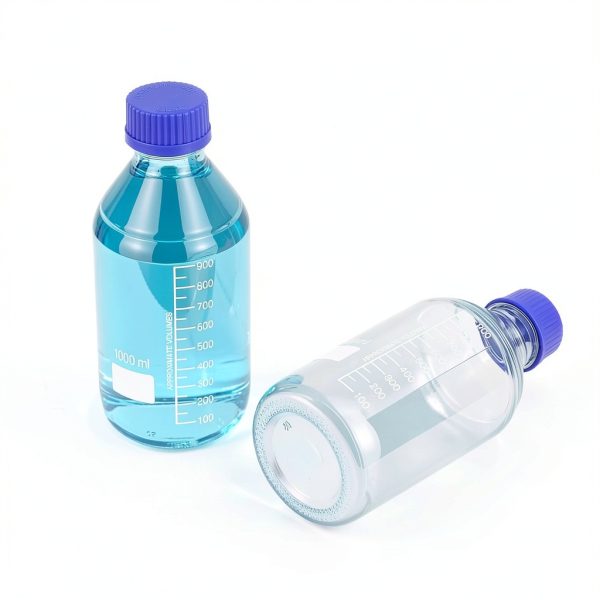 QWORK 1000ml Glass Storage Bottles 2 Pack Leakproof GL45 Blue Caps-1