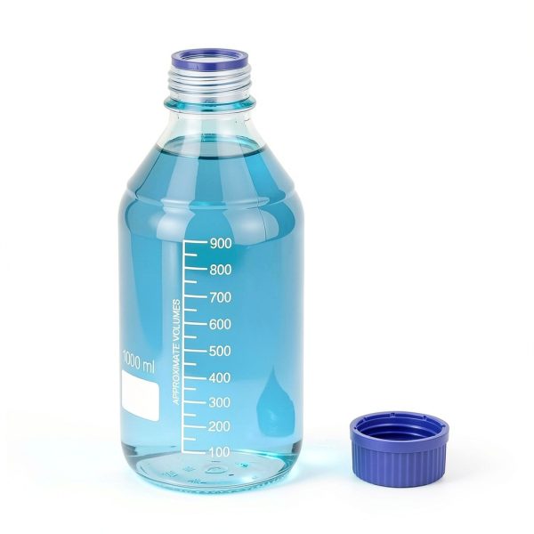 QWORK 1000ml Glass Storage Bottles 2 Pack Leakproof GL45 Blue Caps-4