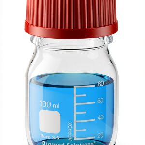 Biomed Solutions Media Storage bottle Borosilicate 3.3 Glass Container with PBT GL45 Screw Cap,PBT Pour Ring and PTFE Septa,Sterile,100mL,2/Pk-0