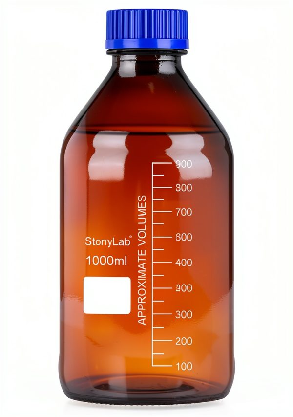 stonylab Amber Glass Graduated Round Media Storage Bottles with GL45 Screw Cap, 1000 ml, 1 Pack-0