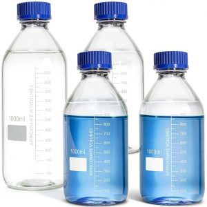 Yopay 4 Pack Glass Media Bottle 1000ml with GL45 Blue Screw Cap-0