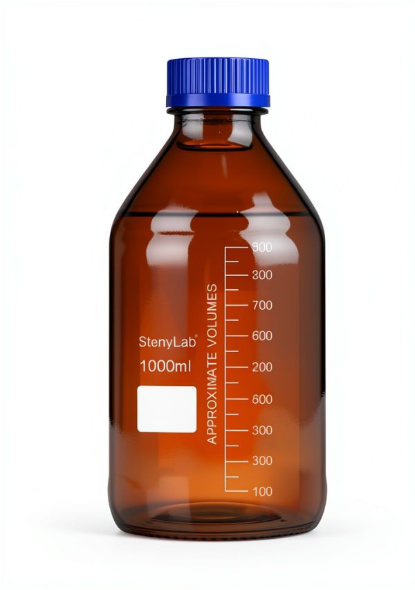 stonylab Amber Glass Graduated Round Media Storage Bottles with GL45 Screw Cap, 1000 ml, 1 Pack-1