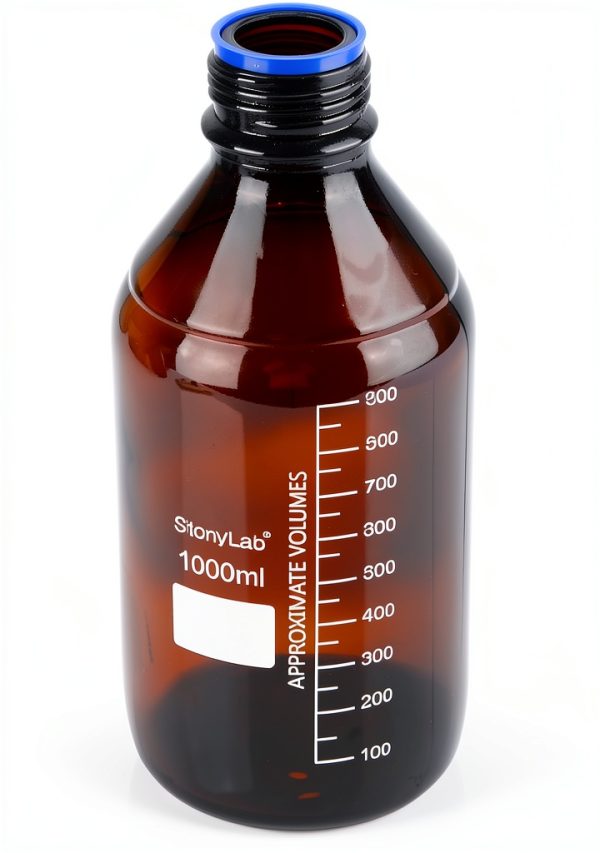 stonylab Amber Glass Graduated Round Media Storage Bottles with GL45 Screw Cap, 1000 ml, 1 Pack-2